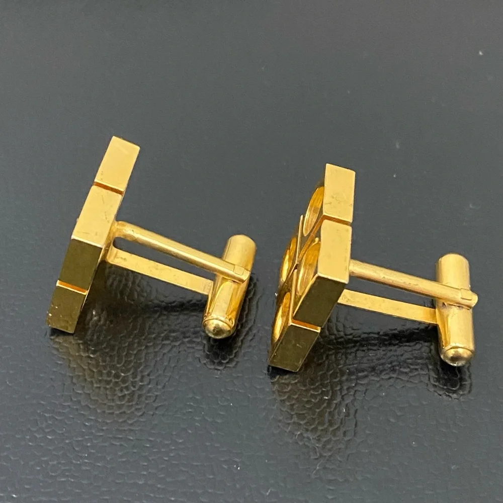 Vintage Unsigned Modernist Gold-tone Square with Holes Cufflinks